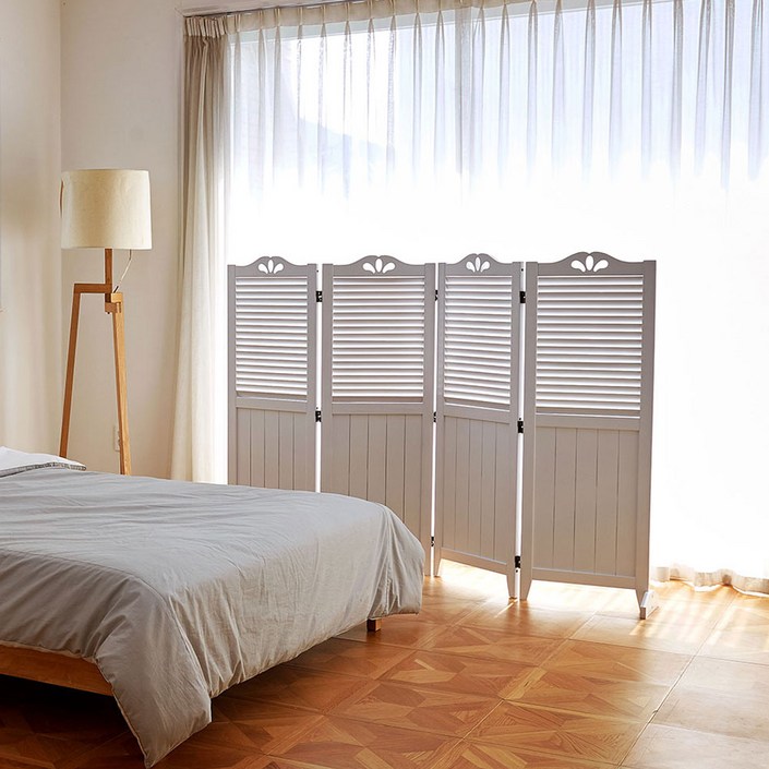 데코지엔 홈 카페 원룸 사무실 원목 인테리어 공간분리 칸막이 가리개 미니 4단 접이식 파티션 2color, 화이트 색상