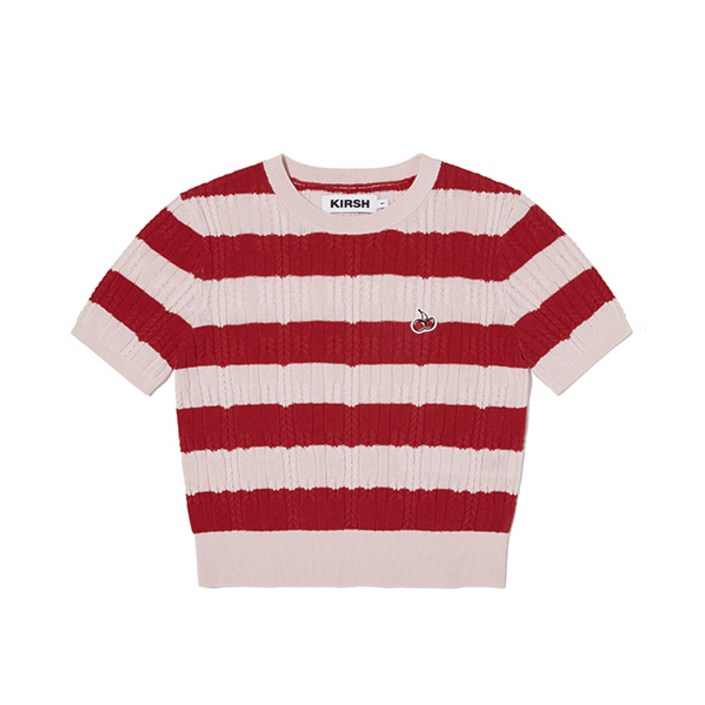 키르시 KIRSH 스몰 체리 케이블 크롭 숏 슬리브 니트 핑크