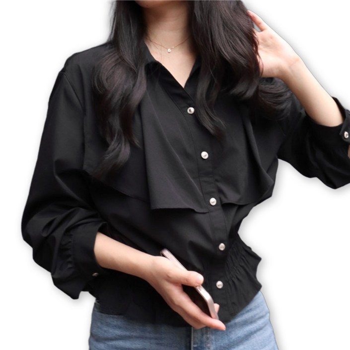 메리앤유 케이프 플랩 레이어드 블루종 핏 셔링 간절기 셔츠 블라우스