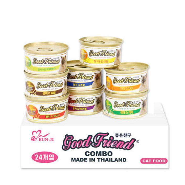 굿프랜드 고양이 간식캔 8종콤보, 1세트, 혼합맛 참치새우참치게살참치치어참치감성돔참치닭고기참치알로에베라참치연어참치헤어볼