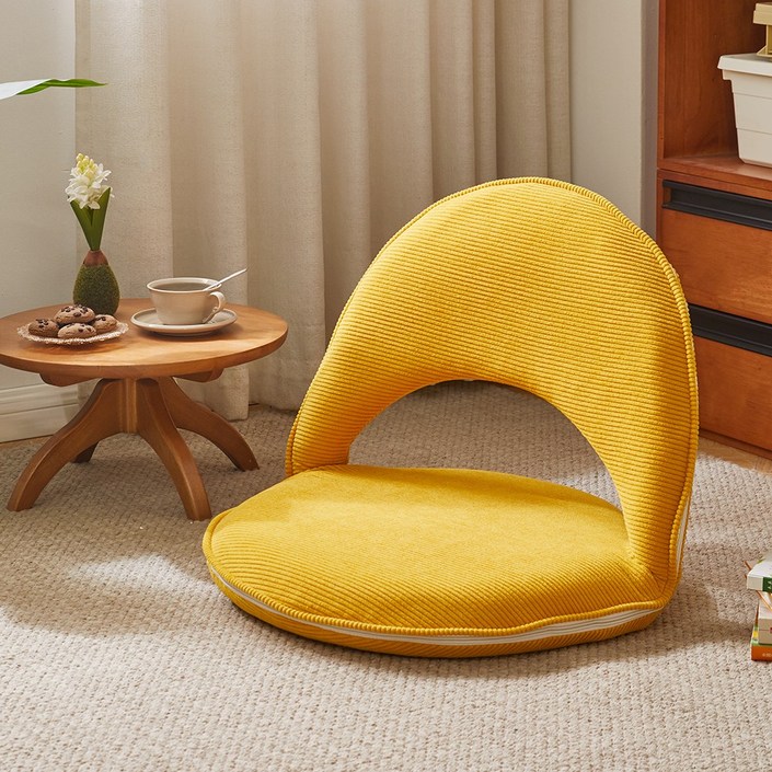 에코 소라노 좌식 의자 두꺼운 바닥 의자 등받이 접이식 의자, 옐로우, 1개