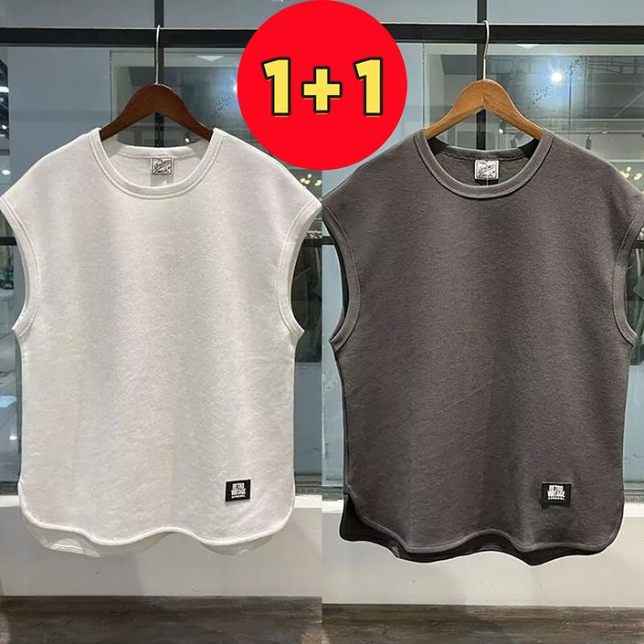 AOKADA 오버핏 민소매 티셔츠 남자 여름 라운드 나시티 빅사이즈 11