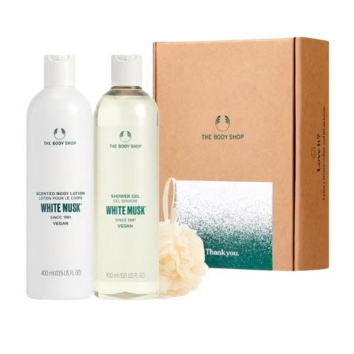 더바디샵 화이트 머스크 400ML 2종 선물세트 (화이트머스크 샤워젤 400ML+화이트머스크 바디로션 400ML+미니샤워볼)