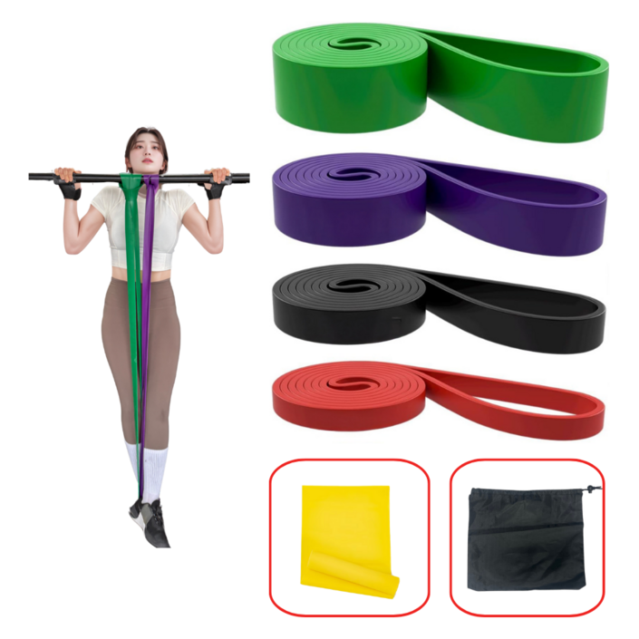 오버지 스포츠 풀업 턱걸이 밴드 세트 그린 퍼플 블랙 레드, 그린퍼플블랙레드, 1세트