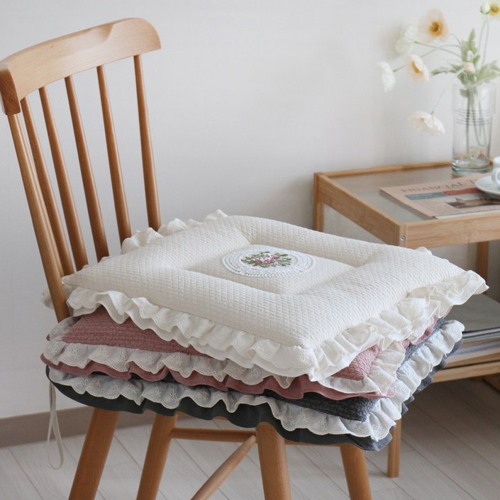 데코벨 순면 다이아 프릴 식탁 의자 방석 논슬립끈포함