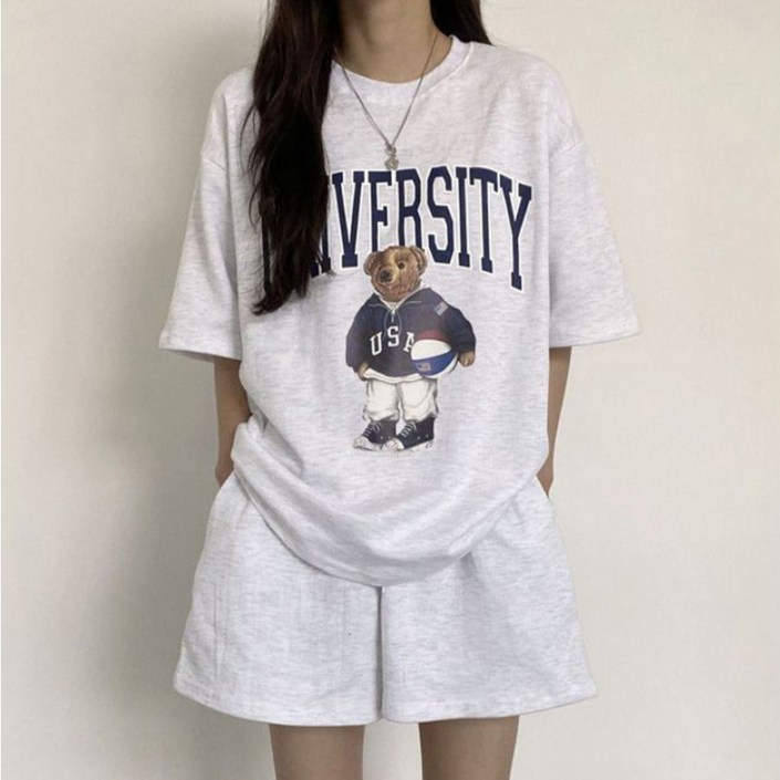 CNKmall 여성 여름 반팔 루즈핏 빅사이즈 상하복 트레이닝 세트