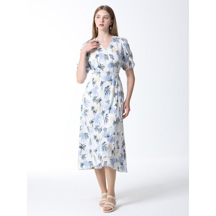 리스트 야자수 패턴 랩 원피스 택가격 238000원