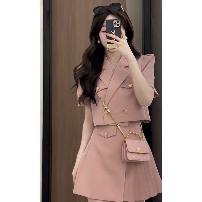 해피유통 여성 여름 출근룩 트위드 투피스세트 패션 숏 정장 코트 whyfxx