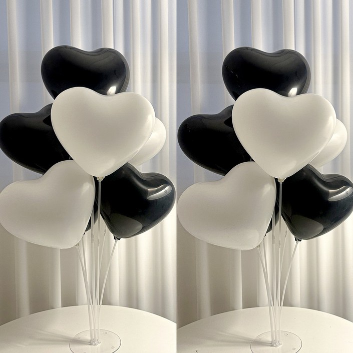 파티몬 하트 풍선 화이트 블랙 스탠드 용품 생일 파티 브라이덜 샤워 소품, 1개, 7개거 치스탠드 2P+고무하트풍선블랙 8P+화이트 8P