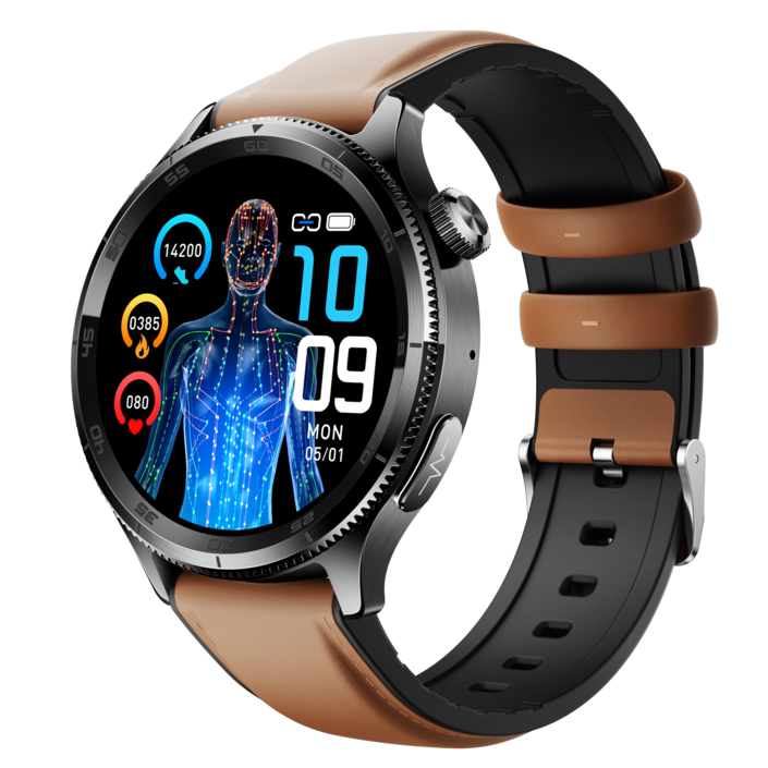 Aolon Pulse 스마트워치 고화질 대형 스크린 한국어 버전 혈압 측정 시계 혈압 측정 시계, 블루투스, 4.77cm, 검정색