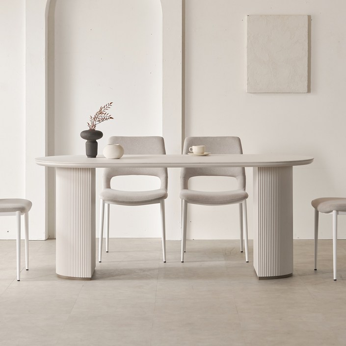 디아 세라믹 템바보드 타원형 식탁 테이블, 6인용, 화이트