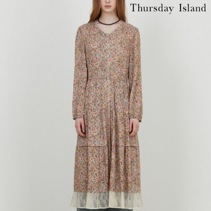 [백화점발송] 써스데이아일랜드 여성 롱 원피스 레이어드 레이스 풀오픈 봄 여름 여행 데이트룩 휴양지원피스