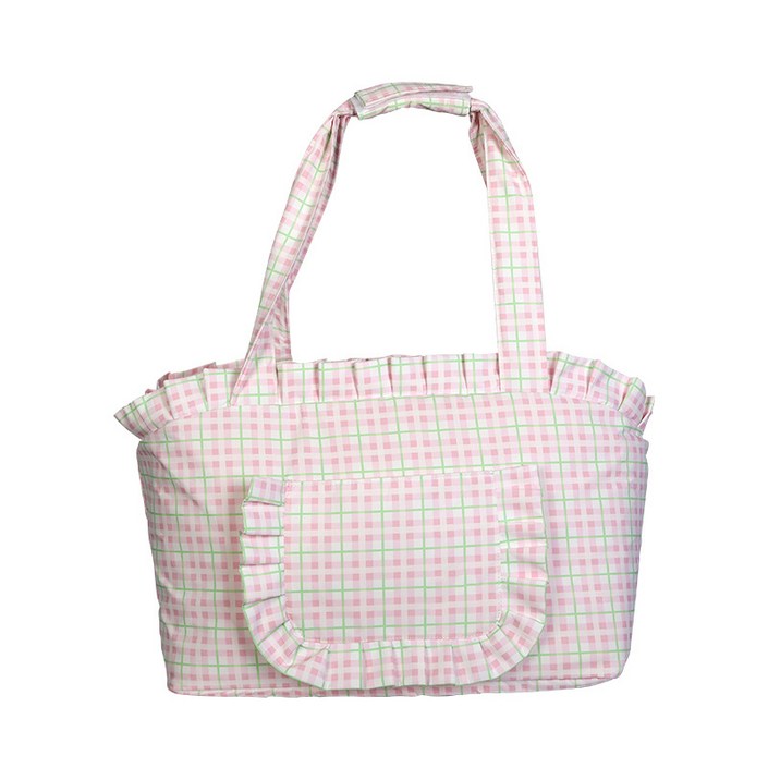 포아틀리에 강아지 슬링백 이동가방 마카롱 컬러 체크 패턴 두툼한 쿠션 봄 여름 가을 사용 가능 외출용 중소형견 캐리어, pink핑크, 1개