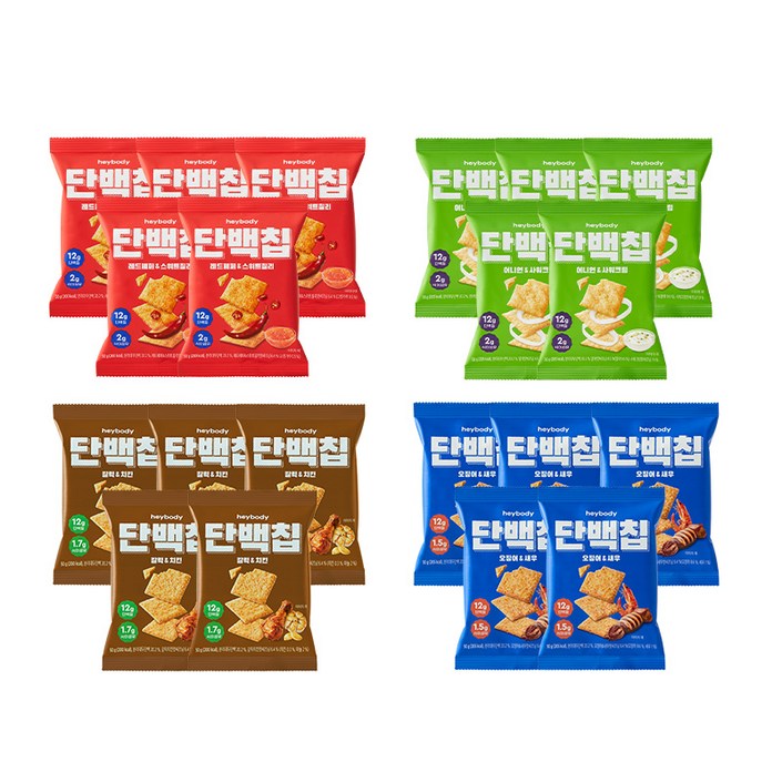 헤이바디 단백칩4종 어니언 레드페퍼 오징어 갈릭치킨 50g, 20개, 50g 헤이바디 단백칩4종 어니언 레드페퍼 오징어 갈릭치킨 50g, 20개, 50g