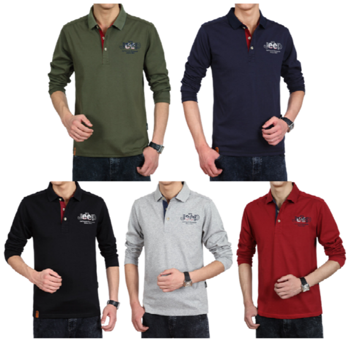 JIPU 남자 긴팔 카라 티셔츠 100 면 비지니스 골프 테니스 캐주얼 데일리 상의