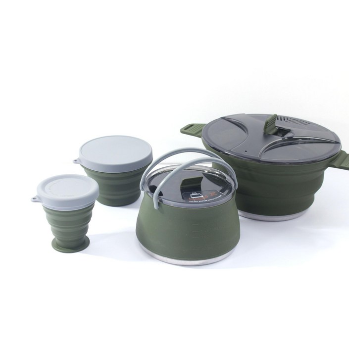 야외 캠핑 접이식 실리콘 냄비 휴대용 스테인리스 조리기구, 1개, 세트 2