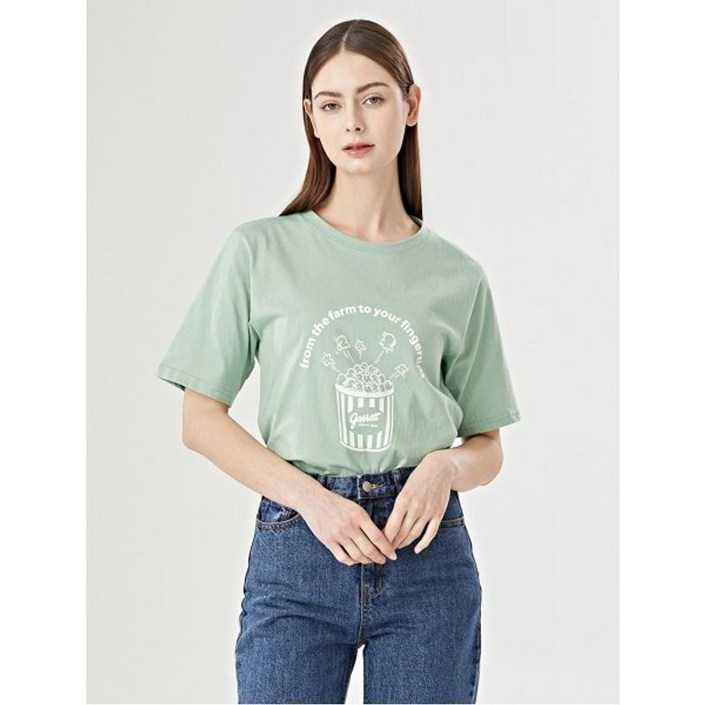 BNX 데일리 라운드 팝콘 프린팅 반팔 티셔츠  BW1TS039L0