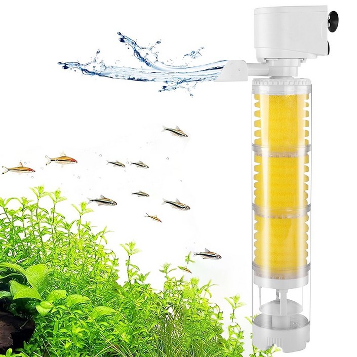 Superin 수족관 다기능 측면 여과기세트 산소공급 무소음 스펀지 여과기, 1개, 10W