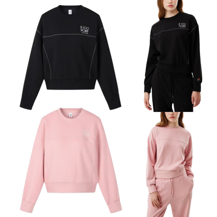 (매장정품) 르꼬끄 여성 루즈핏 속건 활동성 터치감 자수 맨투맨 티셔츠 QP322OFS71, 2컬러