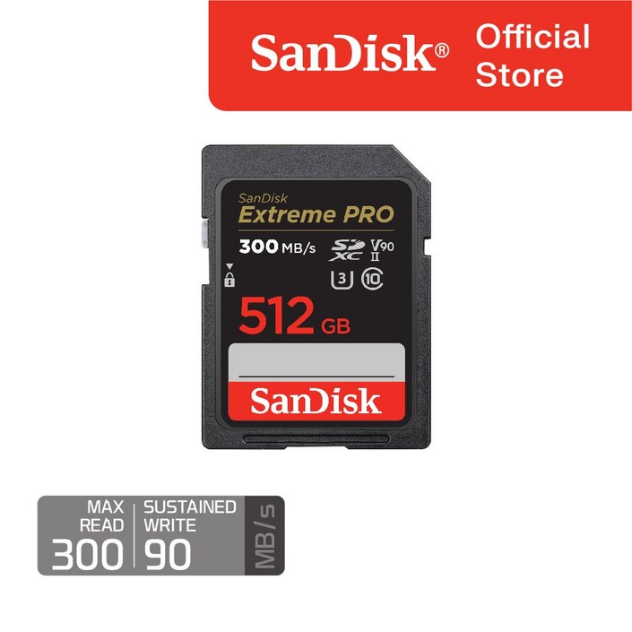 샌디스크 Extreme PRO SD Card V90, 300MBs 512GB, 1개 샌디스크 Extreme PRO SD Card V90, 300MBs 512GB, 1개