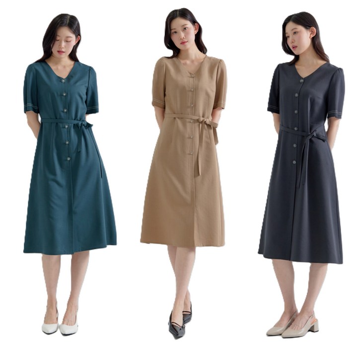 지센 이월상품 부산점  린넨라이크 핏앤플레어 원피스 LFOPP502 3컬러