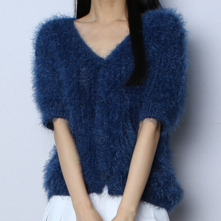 파라노말샵 여친룩 7색 부클 브이넥 반팔 크롭 니트 가디건 파