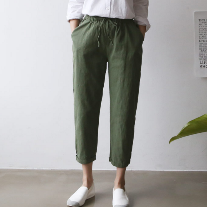 나니까 여성 배기바지 키작녀 빅사이즈 린넨 배기 팬츠