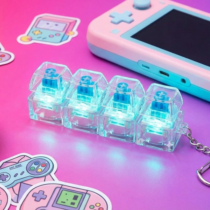 미소피아 LED 청축 키캡 키링 4구 기계식 키보드 키캡 열쇠고리