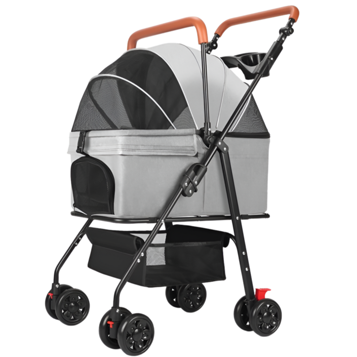 KSTORE 분리형 실내외 겸용 강아지 유모차 애견 고양이 펫 반려동물 접이식 개모차 탈부착 이동 가방 이동장 켄넬 케리어 캐리어 추천 산책, 1개, 그레이