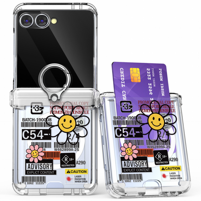 갤럭시Z플립 5 6 7 데이지 라벨 맥세이프 핑거링 카드 투명 하드케이스