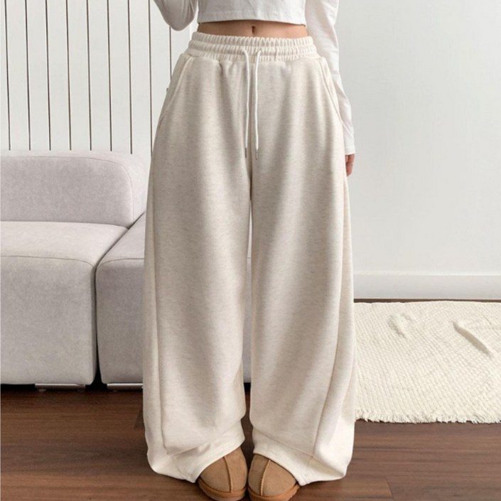 부기샵 도톰 기모 윙크 사이드핀턱 트레이닝 와이드팬츠