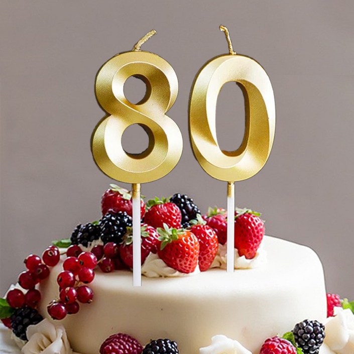 빅사이즈 생일초 케이크픽 특이한 메탈릭 골드 숫자초, 80, 1세트, 30g