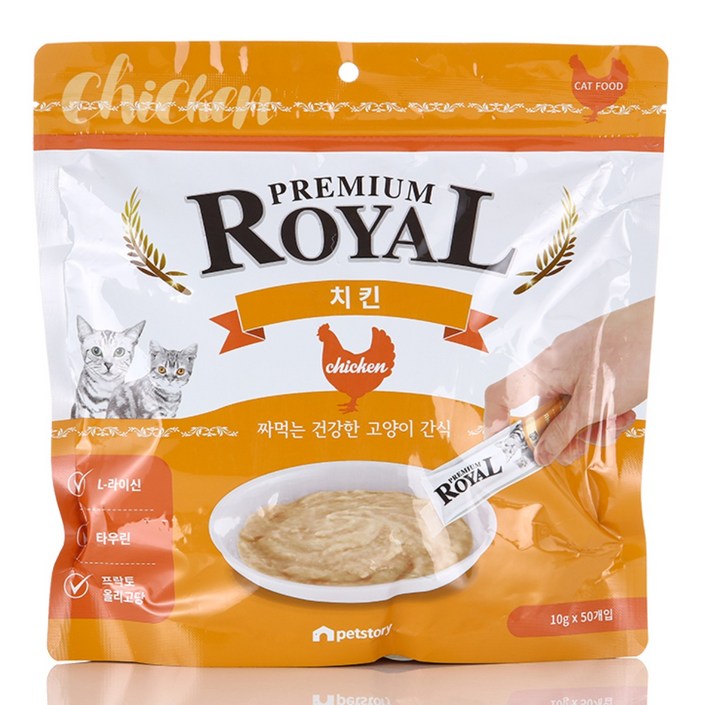 프리미엄 로얄 스틱 고양이 간식 파우치형, 치킨맛, 500g, 1개