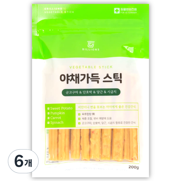 야채가득 스틱 강아지 간식, 6개, 200g, 야채가득스틱