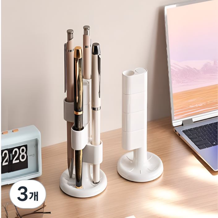 온다 멀티수납 스탠드 칫솔 면도기 펜 메이크업 브러시, 화이트, 3개