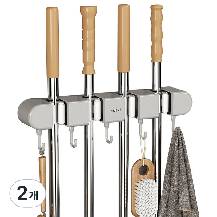 마벨인홈 고급 무타공 멀티 청소 도구걸이 후크, 그레이, 2개