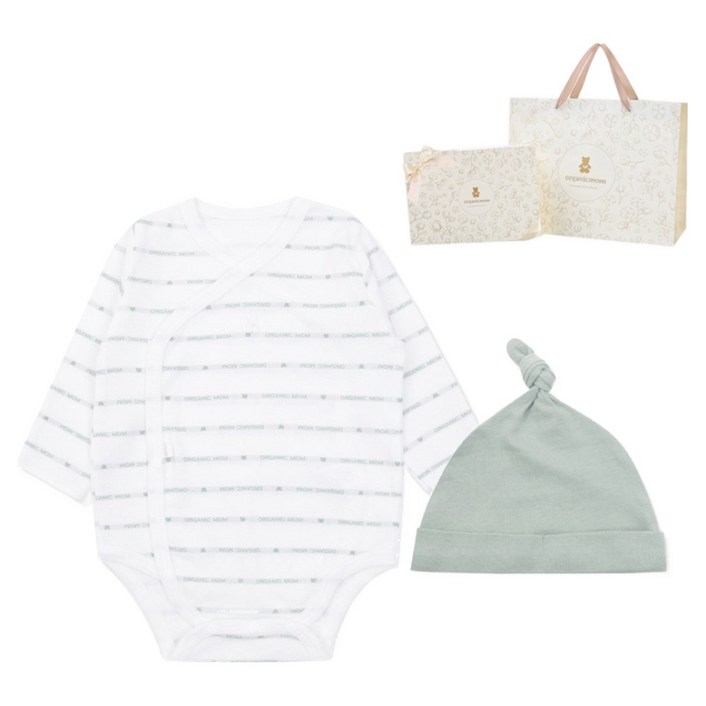 오가닉맘 라스온 긴소 배내수트 + 모자 세트 MIFNBE04 + 쇼핑백