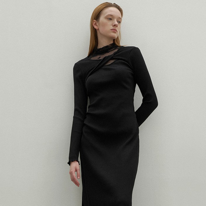 아틀리에나인 여성용 트위스트 저지 롱 원피스 OP6219