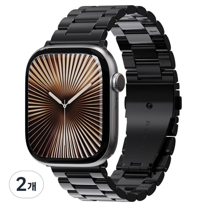 칸탐 애플워치 클래식 메탈 스트랩, 블랙, 2개