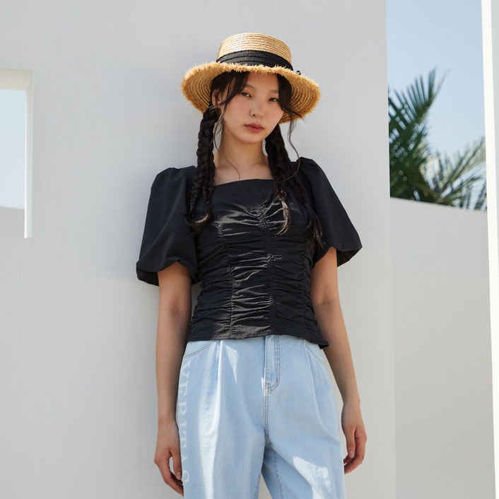 에고이스트 여성용 슬리브 볼륨 크롭 블라우스 ER2BO401