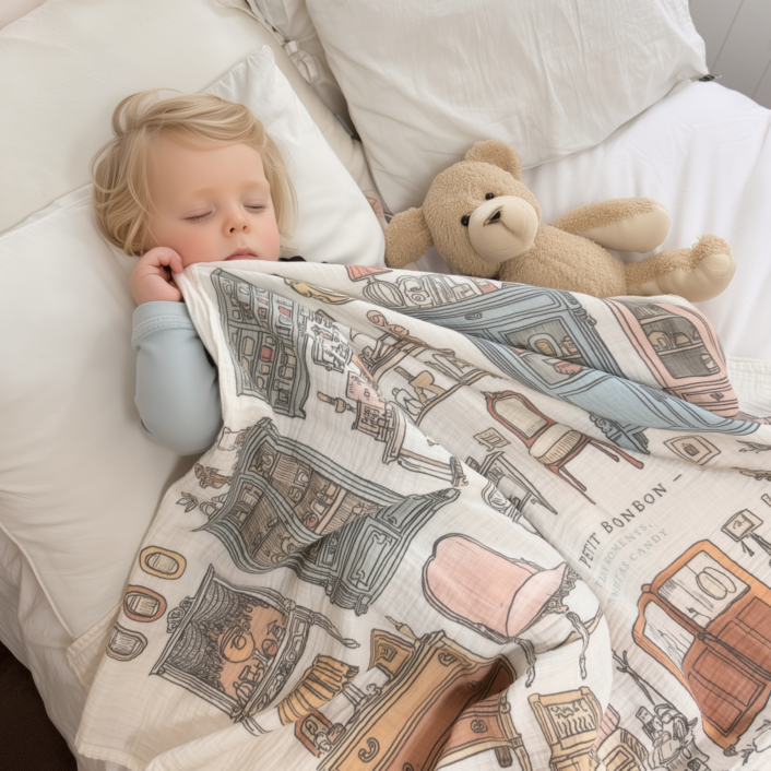 몽쁘띠프로제 봉봉 빈티지 일러스트 코튼 머슬린 2중거즈 감성 블랭킷, VTG FURNITURE