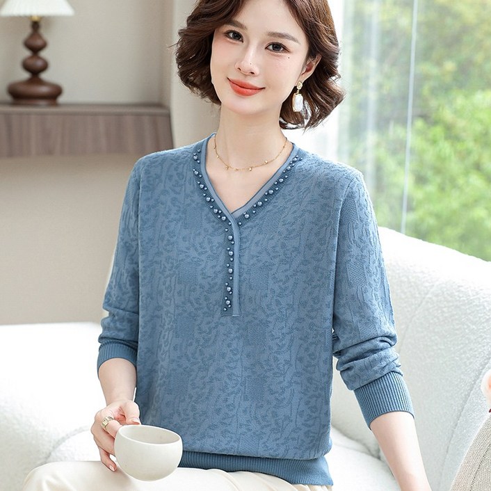 ZAJA 가을 겨울 긴팔 티셔츠 루즈핏 우아 엄마옷 중년 여성 니트티 엄마 선물