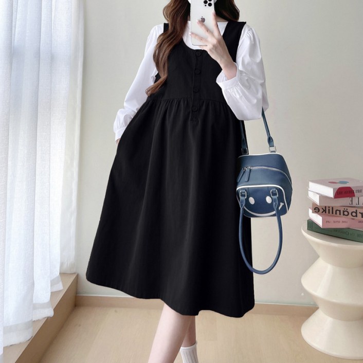 천하오 임부 패션 멜빵 미디 박시스커트 Q1798