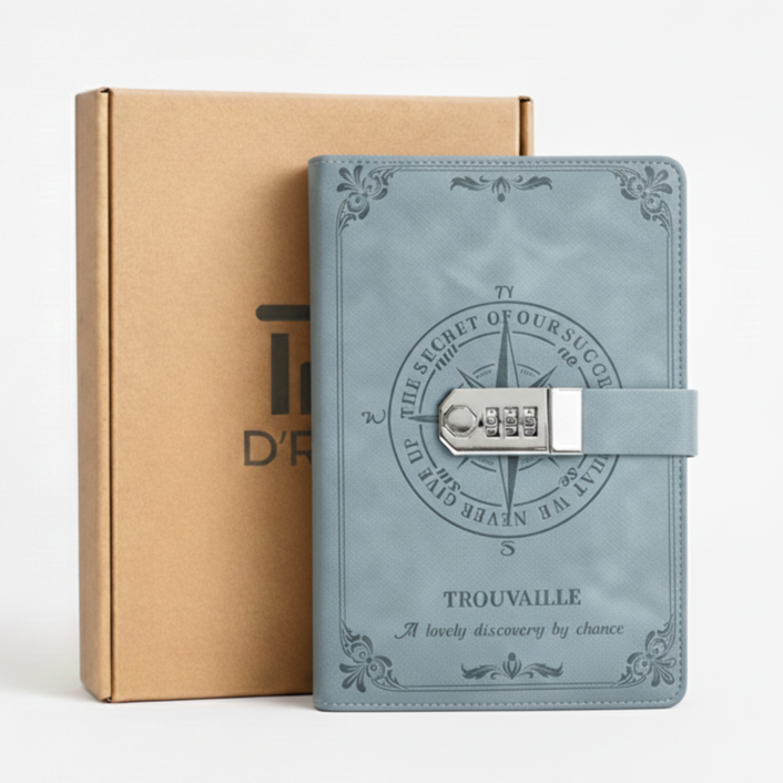 디루아 빈티지 비밀 일기장 자물쇠 다이어리 잠금 노트, 1개, 스카이블루