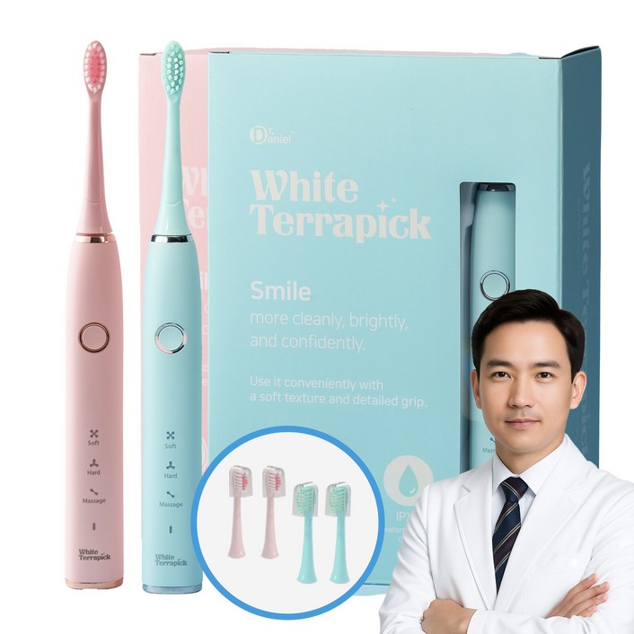 치과약국판매 프로벨 음파전동칫솔 저자극 방수 1년무상AS 칫솔모2개포함, 화이트테라픽 음파칫솔, 핑크민트, 2개