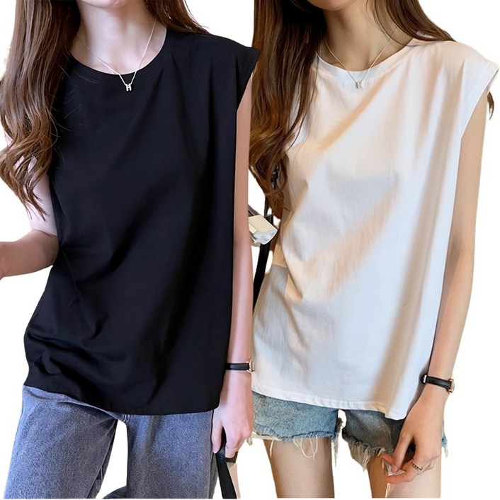 니드오브 편안한 여성 라운드넥 민소매 나시티 2종 세트