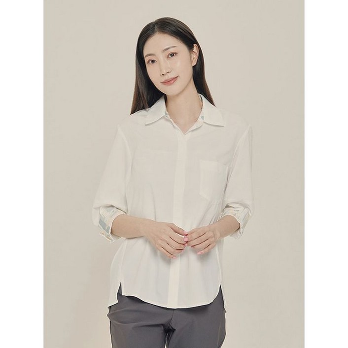 올리비아하슬러 화이트 히든 나염배색 셔츠 OHCMBL105