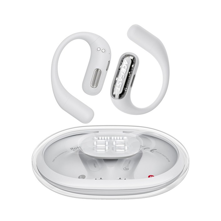 ACEFAST 투명 오픈형 무선 블루투스 이어폰 노이즈캔슬링 LED 귀걸이형 ACEFIT Pro, 그레이