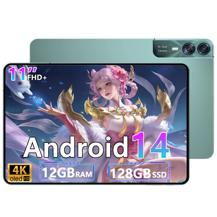 태블릿 PC. 11치 안드로이드 14 RAM:12GB SSD:128GB 게임용 태블릿 공부 집무하다 4k-3840*2160 12000mAh전후면카메라8MP+16MP WIFI