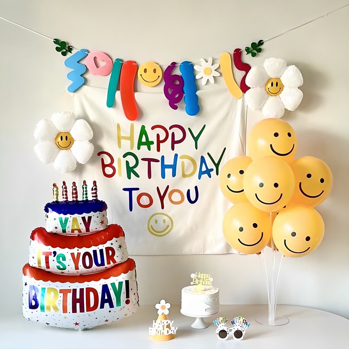 연지마켓 생일 가랜드 현수막 데이지 풍선 파티 용품 세트, 1세트, 옐로우 캔들케이크 배너 연지마켓 생일 가랜드 현수막 데이지 풍선 파티 용품 세트, 1세트, 옐로우 캔들케이크 배너